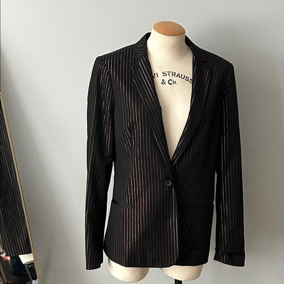 Scotch‎ & Soda Black and Gold Pinstripe Blazer - Picture 2 of 4